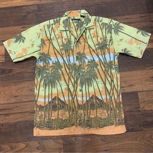Vintage No Boundaries Hawaiian Aloha Shirt Mens Size M Yellow Palm Trees